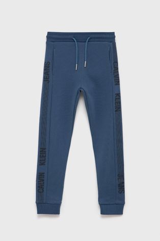 Calvin Klein Jeans Spodnie bawełniane dziecięce kolor granatowy z nadrukiem