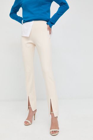 Nohavice Ivy & Oak dámske, krémová farba, rovné, vysoký pás