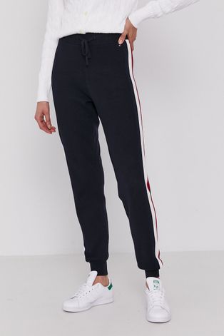 Kalhoty Tommy Hilfiger dámské, tmavomodrá barva, s aplikací