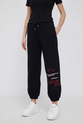 Calvin Klein Jeans Spodnie damskie kolor czarny z nadrukiem