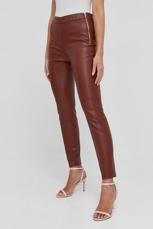 Boss Spodnie damskie kolor brązowy dopasowane high waist