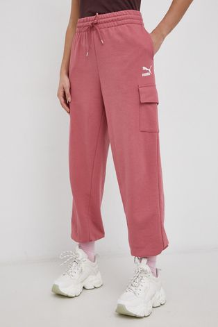 Puma Pantaloni femei, culoarea roz, material neted