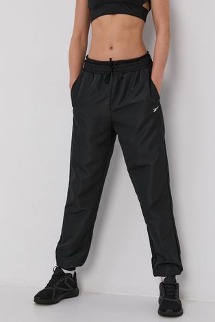 Kalhoty Reebok dámské, černá barva, jednoduché, medium waist