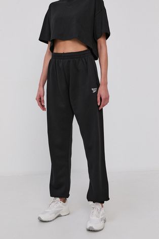 Reebok Classic Pantaloni femei, culoarea negru, material neted