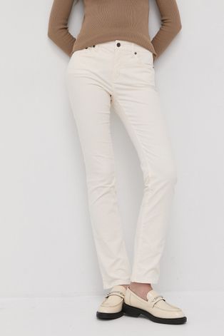 Lauren Ralph Lauren Spodnie sztruksowe damskie kolor kremowy proste medium waist