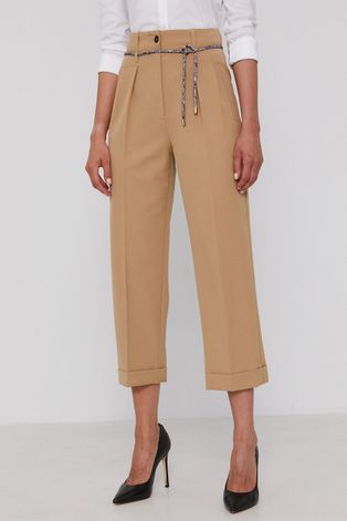 Marella Spodnie damskie kolor beżowy proste high waist