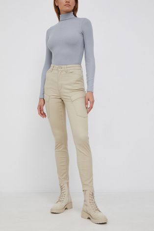 G-Star Raw Spodnie damskie kolor beżowy fason cargo high waist