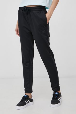 Adidas Performance Pantaloni femei, culoarea negru, material neted