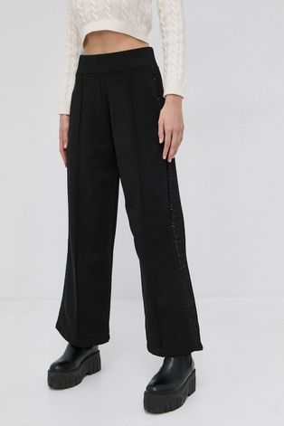 Karl Lagerfeld Spodnie damskie kolor czarny szerokie high waist