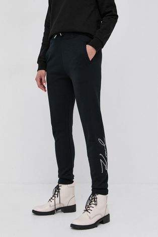 Karl Lagerfeld Spodnie damskie kolor czarny z aplikacją