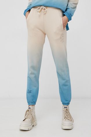 Femi Stories Spodnie bawełniane damskie kolor beżowy wzorzyste