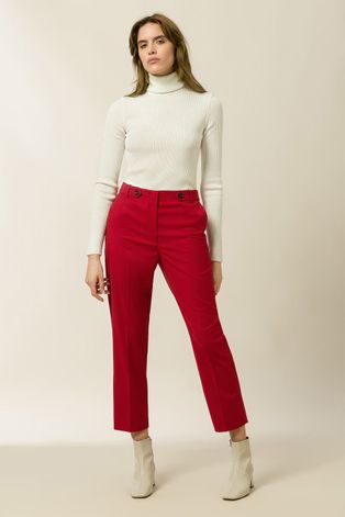 Панталон Ivy & Oak дамски в червено със стандартна кройка, с висока талия