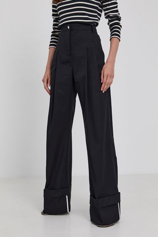 Kalhoty Victoria Victoria Beckham dámské, černá barva, široké, high waist