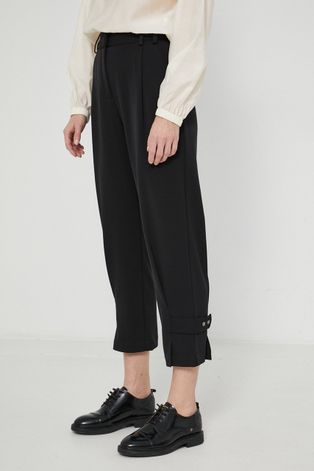Панталон Sisley дамски в черно със стандартна кройка, с висока талия