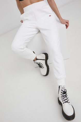 Памучен панталон Deus Ex Machina дамски в бяло с изчистен дизайн