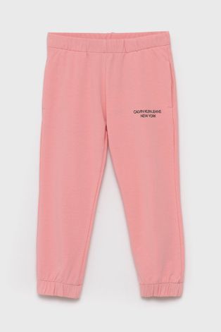 Calvin Klein Jeans Spodnie dziecięce kolor różowy gładkie