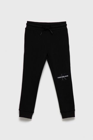 Calvin Klein Jeans Spodnie bawełniane dziecięce kolor czarny gładkie
