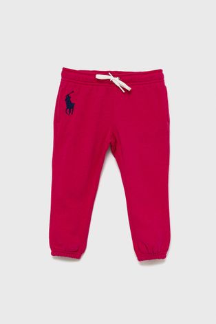 Polo Ralph Lauren Pantaloni copii culoarea roz, material neted