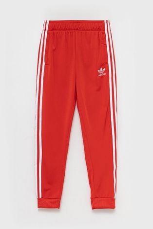 Детски панталон adidas Originals в червено с апликация