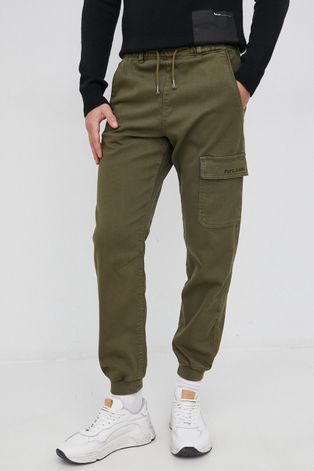 Kalhoty Pepe Jeans Landan pánské, zelená barva, ve střihu cargo