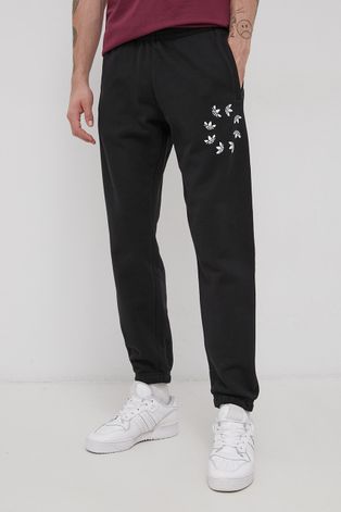 Хлопковые брюки adidas Originals мужские цвет чёрный с аппликацией