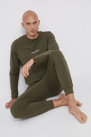 Calvin Klein Underwear Spodnie piżamowe męskie kolor zielony gładka