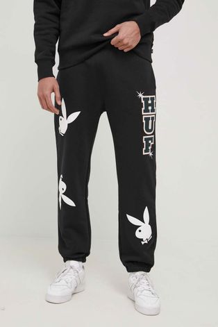 Nohavice HUF X Playboy pánske, čierna farba, s nášivkou