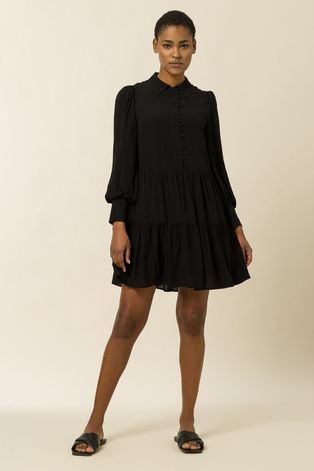 Рокля Ivy & Oak Marla в черно къс модел с уголемена кройка