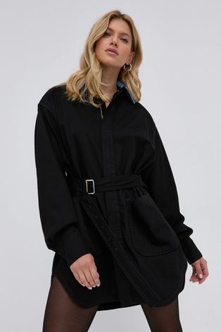 Bavlněné šaty Diesel černá barva, mini, oversize