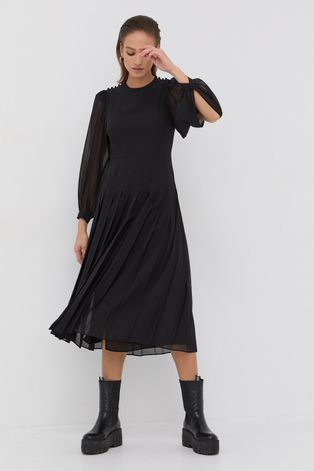 Šaty The Kooples čierna farba, midi, rovné