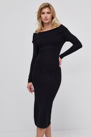 Сукня Bardot колір чорний midi облягаюча