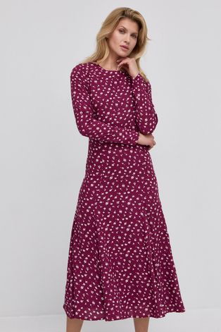 Bardot ruha lila, midi, harang alakú