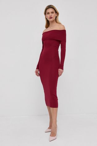 Сукня Bardot колір бордовий midi облягаюча