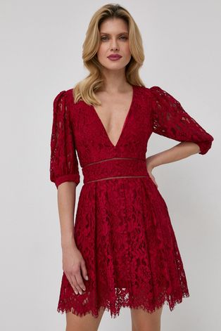 Bardot ruha piros, mini, harang alakú