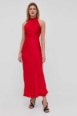 Bardot ruha piros, maxi, harang alakú
