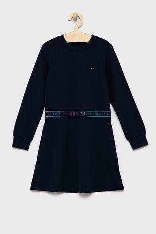 Dívčí šaty Tommy Hilfiger tmavomodrá barva, mini, áčkové