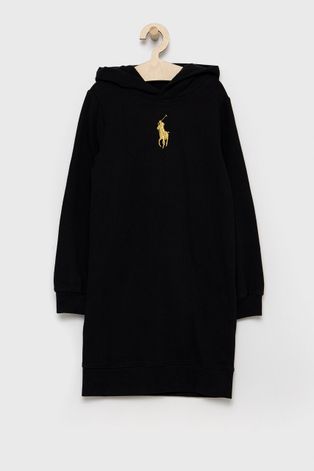 Dievčenské šaty Polo Ralph Lauren čierna farba, mini, rovné
