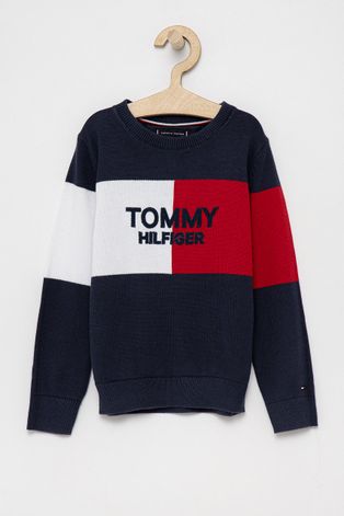 Детски пуловер Tommy Hilfiger в тъмносиньо от лека материя