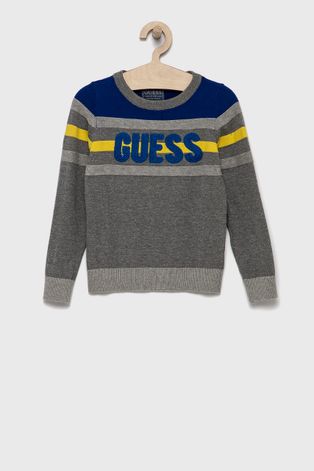 Detský bavlnený sveter Guess šedá farba, ľahký