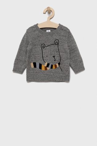 Detský sveter s prímesou vlny GAP šedá farba, ľahký