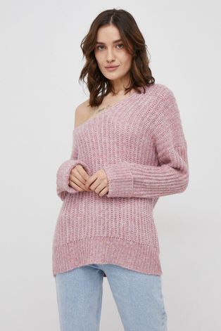 Only Sweter z domieszką wełny damski kolor różowy