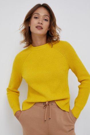 Calvin Klein Sweter wełniany damski kolor żółty