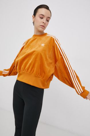 Суичър adidas Originals дамски в оранжево с изчистен дизайн