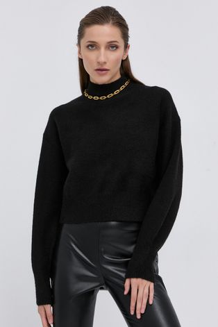 Пуловер с вълна Young Poets Society дамски в черно от лека материя с ниско поло