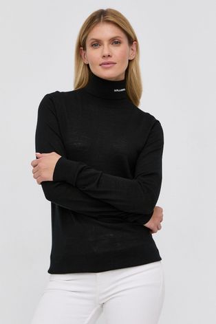 Karl Lagerfeld Sweter wełniany damski kolor czarny z golfem
