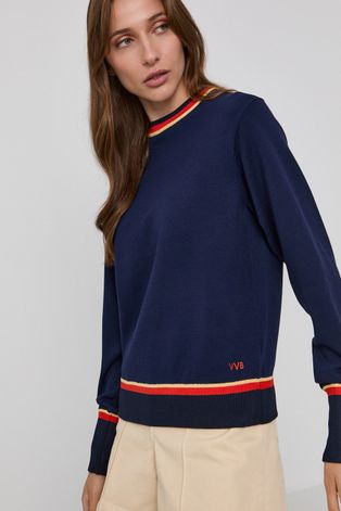 Пуловер Victoria Victoria Beckham дамски в тъмносиньо от лека материя