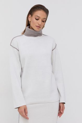 Вълнен пуловер Victoria Victoria Beckham дамски в сиво от топла материя с поло