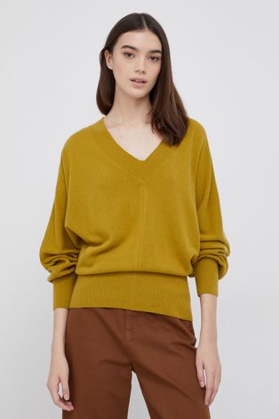 Sisley Sweter wełniany damski kolor żółty