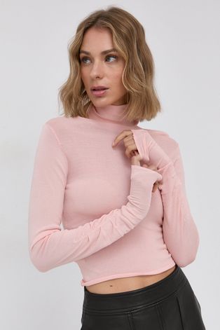 Пуловер For Love & Lemons дамски в розово от лека материя с поло