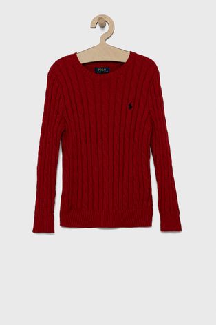 Detský bavlnený sveter Polo Ralph Lauren červená farba, ľahký